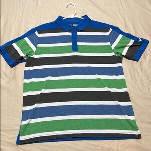 Callaway Blue, Green, and Black Striped Polo Shirt